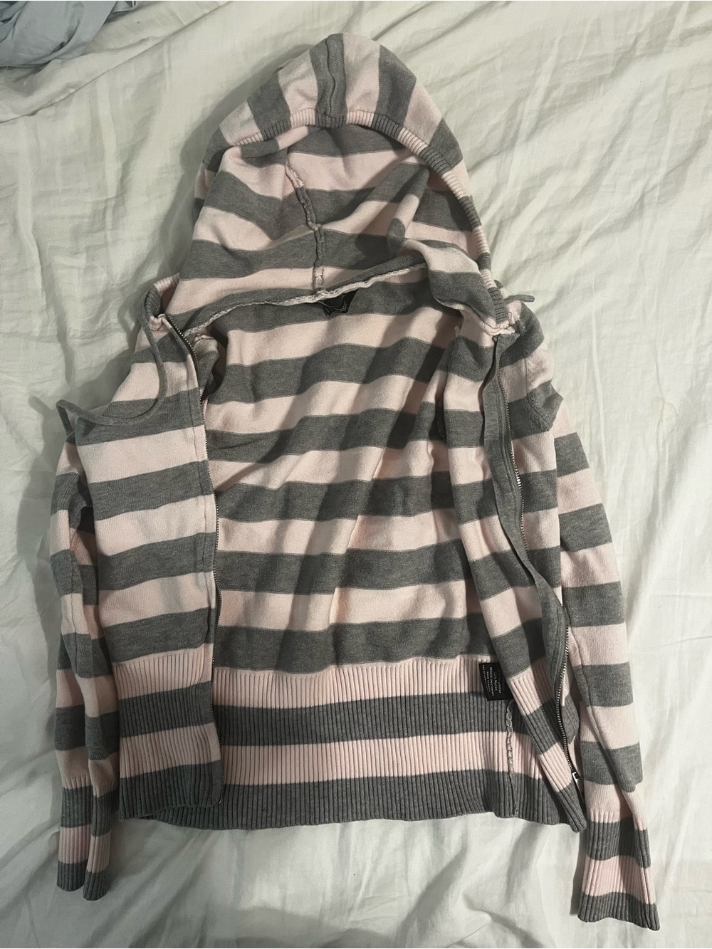 Striped Hooded Crewneck Sweater Pink & Gray